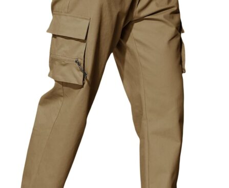 Men’s Cargo Pants with Pockets Cotton Outdoor Elastic Waist Hiking Pants Casual Baggy Jogger Sweatpants