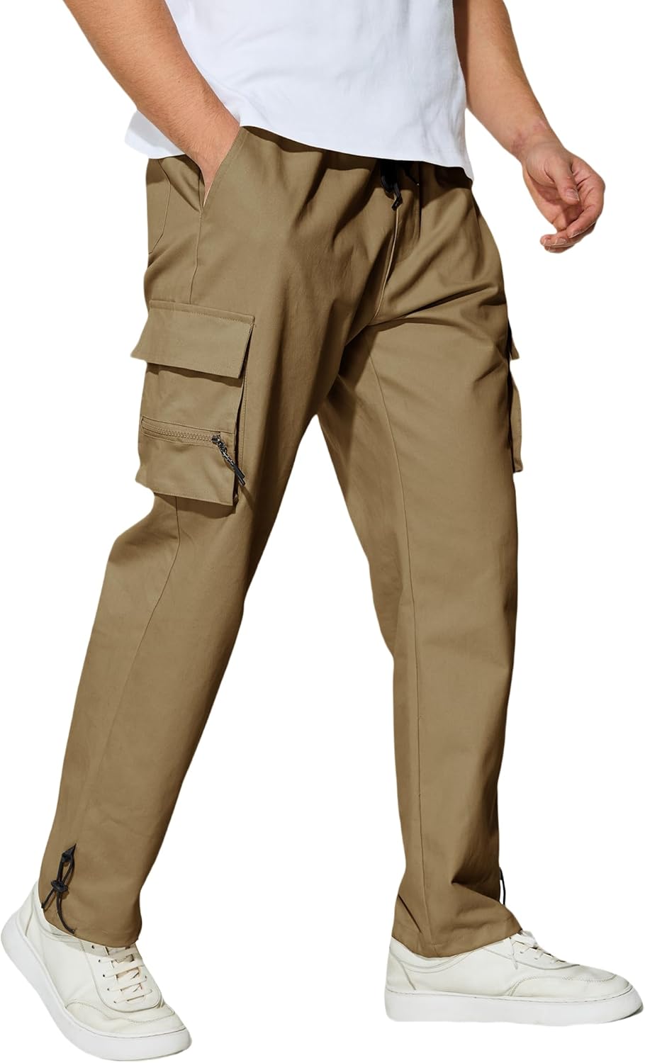 Men’s Cargo Pants with Pockets Cotton Outdoor Elastic Waist Hiking Pants Casual Baggy Jogger Sweatpants