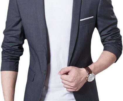 DAVID.ANN Men’s Slim Fit Casual One Button Blazer Jacket