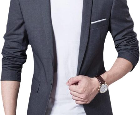 DAVID.ANN Men’s Slim Fit Casual One Button Blazer Jacket