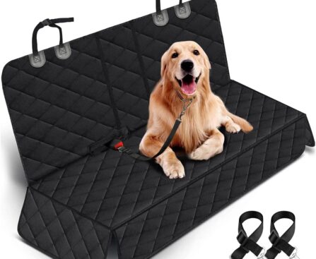 Dog Car Seat Cover, Back Seat Cover for Dogs Pet Car Seat Protector Waterproof Bench Car Seat Cover, Non-Slip Reat Seat Cover fits Middle Armrest for Most Cars Trucks SUVs – Black