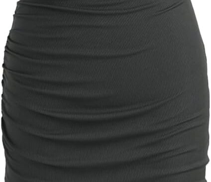 CIDER Work Dresses for Women High Neck Sleeveless Bodycon Ruched Cocktail Party Midi Dresses