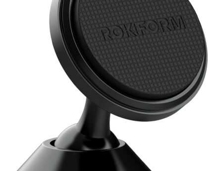 ROKFORM – Adjustable Magnetic Car Mount, 360 Degree Swivel with 3M VHB Tape, Cell Phone Holder, Aluminum Dashboard Phone Mount Stand for Truck Car & Van (Black)