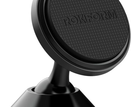 ROKFORM – Adjustable Magnetic Car Mount, 360 Degree Swivel with 3M VHB Tape, Cell Phone Holder, Aluminum Dashboard Phone Mount Stand for Truck Car & Van (Black)