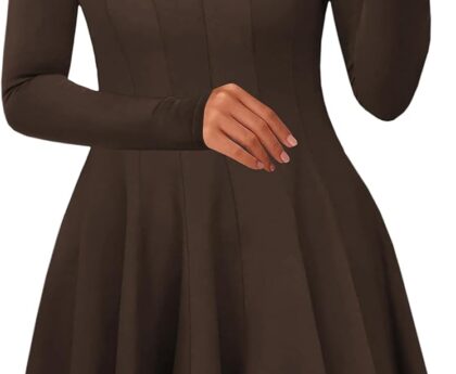 Lazysmile Fall Dresses for Women 2025 Long Sleeve V Neck Half Zip A Line Swing Casual Party Club Mini Short Dress