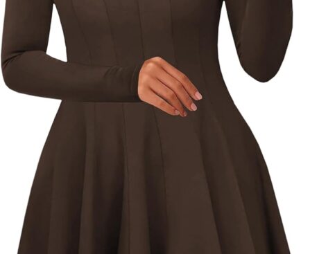 Lazysmile Fall Dresses for Women 2025 Long Sleeve V Neck Half Zip A Line Swing Casual Party Club Mini Short Dress