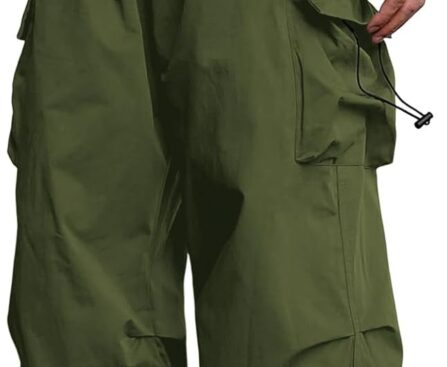 ZAFUL Flat Pocket Parachute Pants for Men Casual Baggy Cargo Pants Unisex Street Y2K Pants Drawstring Trouser