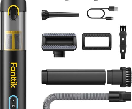 Fanttik Slim V8 APEX Car Vacuum, 4-in-1 Portable Mini Cordless Vacuum with 19000pa Suction Power, Type-C Charge, 2 Suction Modes, Handheld Vacuum for Small Jobs, Car, Office Desk, Keyboards (Black)