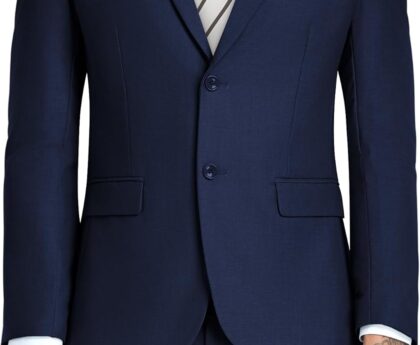 JPF Men’s 2 Piece Slim Fit Suit Set, Two Button Solid Jacket Pants with Tie Suits for Men