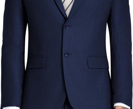 JPF Men’s 2 Piece Slim Fit Suit Set, Two Button Solid Jacket Pants with Tie Suits for Men