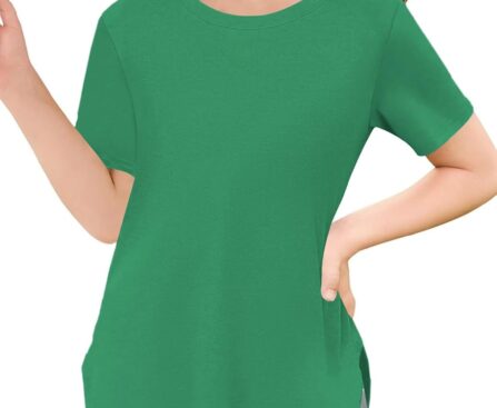 Girls Short Sleeve T Shirts Loose Fit Curve Hem Tunic Tops 5-14 Years