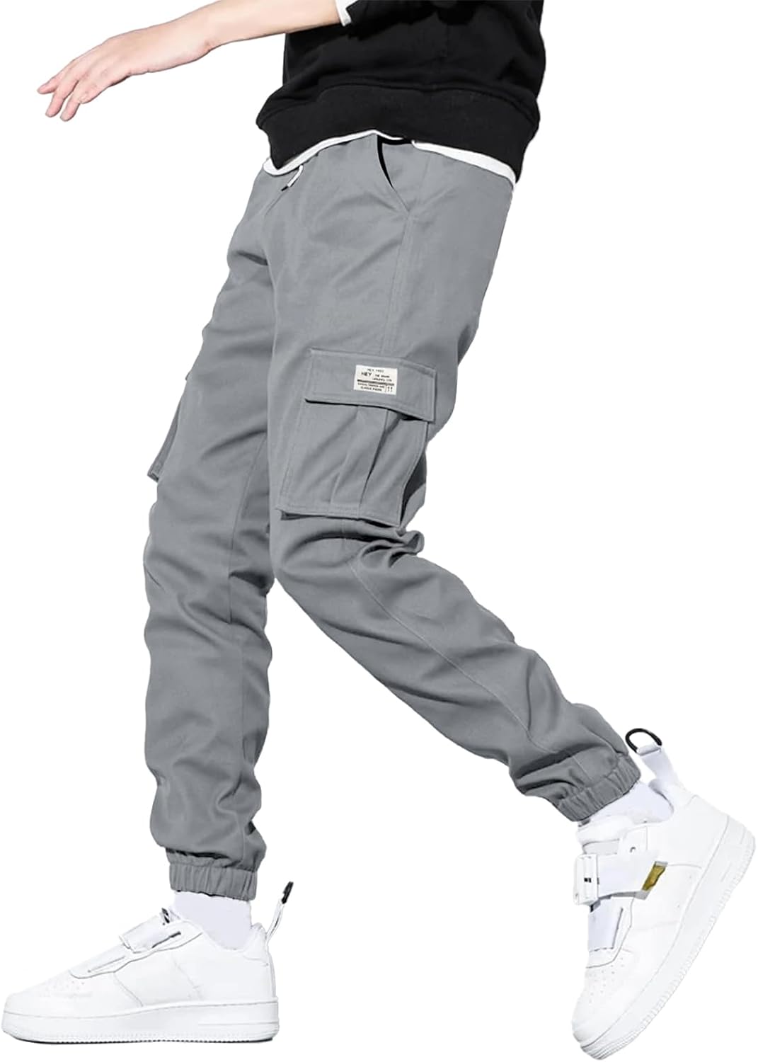 HOTake Men’s Casual Cargo Pants Elastic Waist Drawstring Tapered Pants for Men Joggers Hiking Pants with Multi Pockets