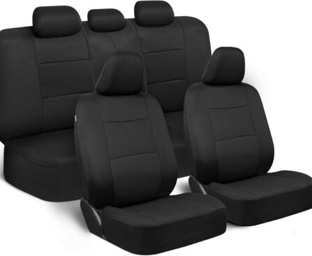 BDK PolyPro Car Seat Covers Full Set in Solid Black, Front and Rear Split Bench Seat Covers for Cars, Easy to Install Car Seats Cover Set and Accessories for Auto Trucks Van SUV – Solid Black
