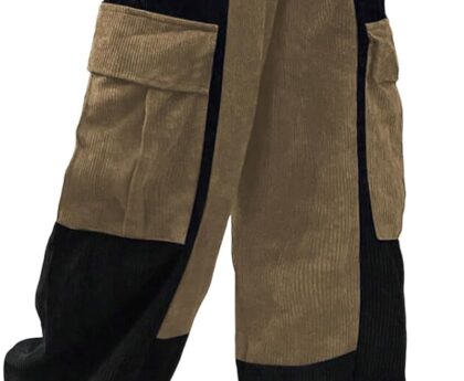 ZAFUL Men’s Corduroy Cargo Pants Two-Tone Baggy Track Pants Unisex Streetwear Y2K Pants Casual Trouser