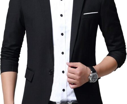 DAVID.ANN Men’s Slim Fit Casual One Button Blazer Jacket
