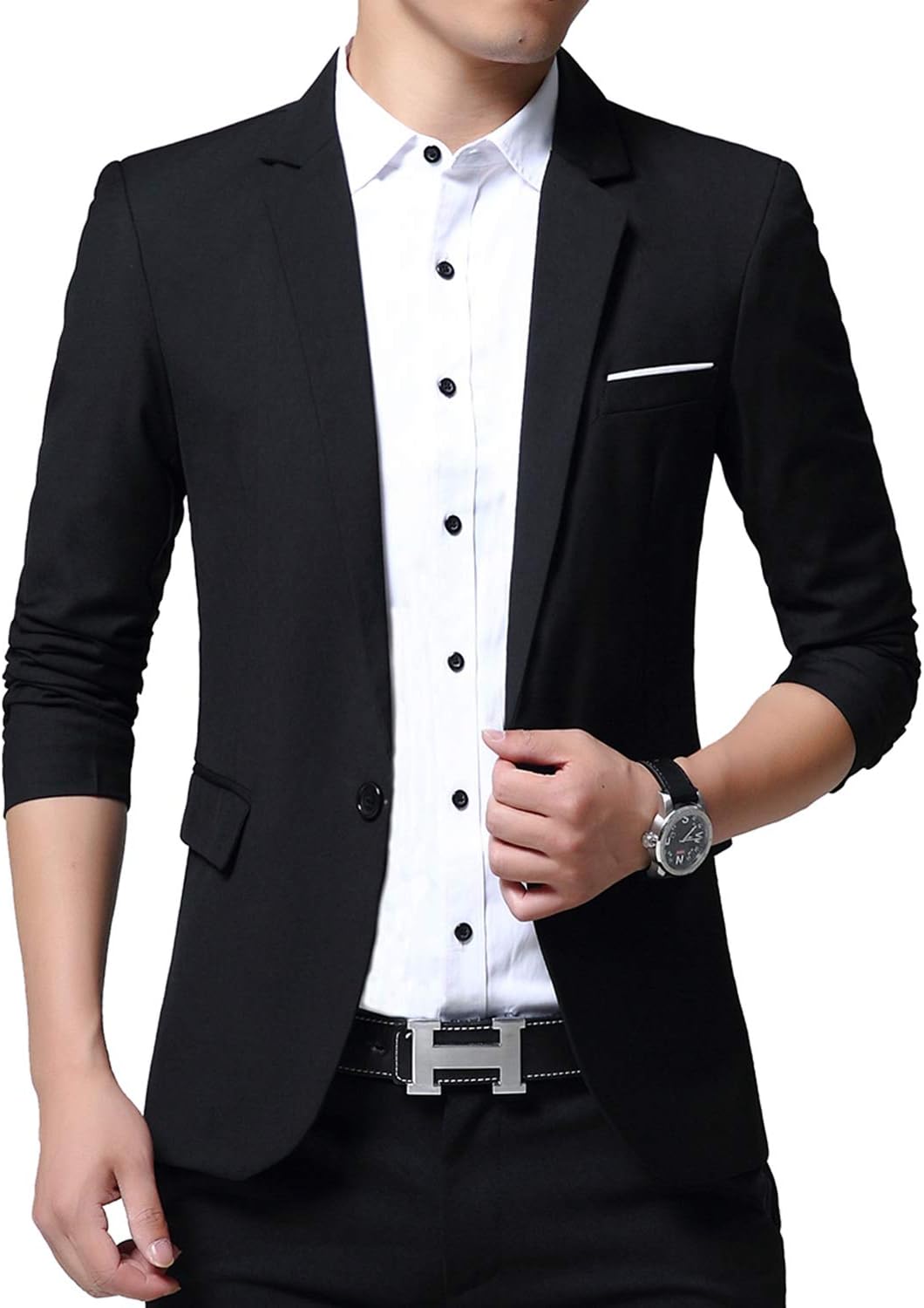DAVID.ANN Men’s Slim Fit Casual One Button Blazer Jacket
