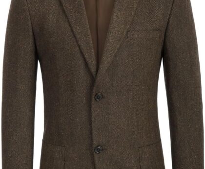 PJ PAUL JONES Mens Tweed Blazer Vintage Wool Blend Blazers Herringbone Two Button Sport Coat