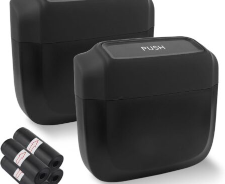 2PCS Car Trash Can with Lid + 60PCS Garbage Bags,Mini Trash Can Interior Accessories for Door/Seat/Center Console/Home/Office,Multifunctional Car Organizers and Storage (Black)