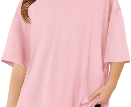 Haloumoning Girls Short Sleeve T Shirts Kids Summer Oversized Tops Casual Crewneck Basic Tees 5-14Y