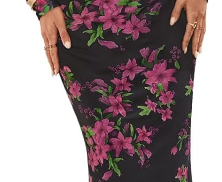 MEROKEETY Women’s Fall Off Shoulder Floral Maxi Dresses Formal Long Sleeve Bodycon Cocktail Wedding Guest Dress