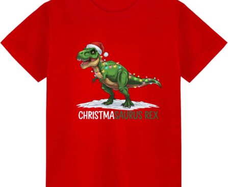 Christmas Shirts for Kids Featuring Cute Excavator Christmas Tree Dinosaur – Classic Crewneck Cotton Tees for Ages 2-7 Years
