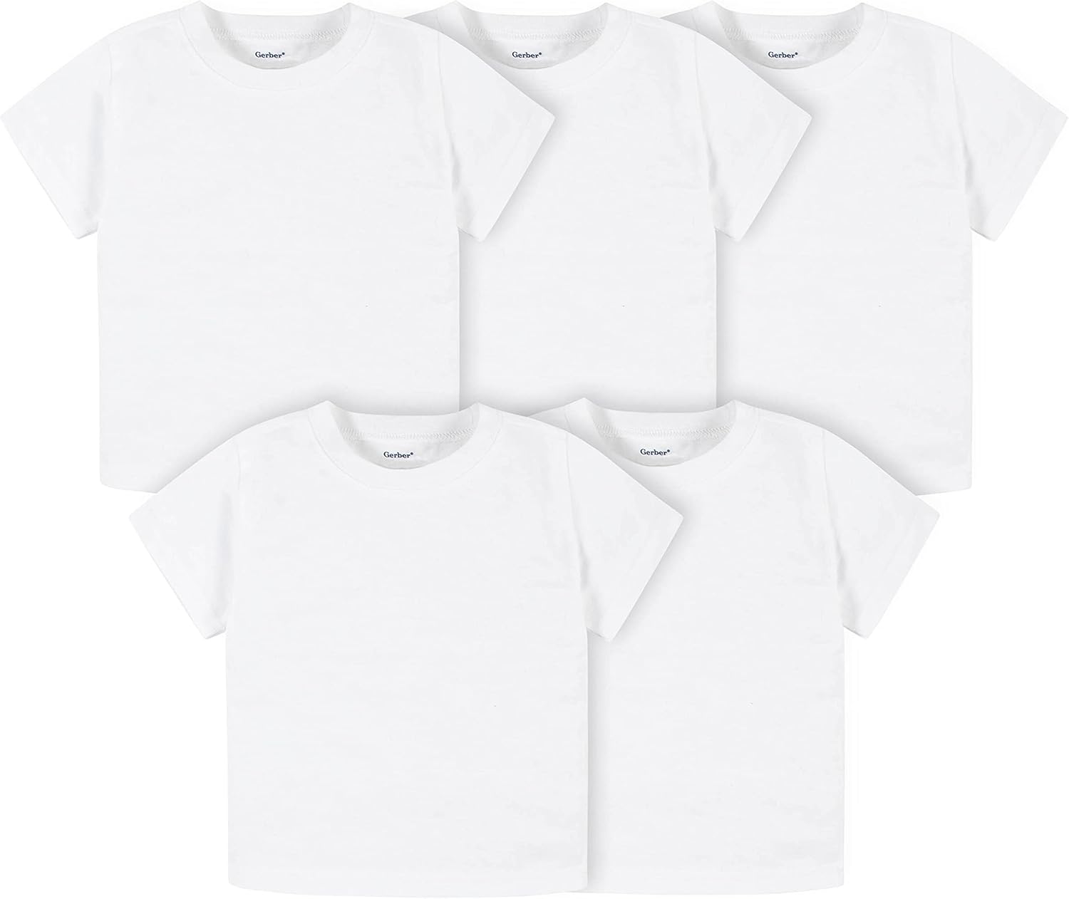 Gerber Unisex-Baby Toddler 5-Pack Solid Short Sleeve T-Shirts Jersey 160 GSM