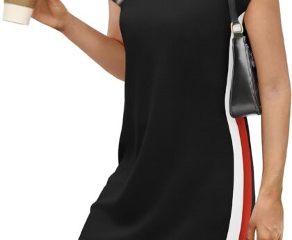 Sampeel Summer Dresses for Women 2025 Casual Cap Sleeve Dress Color Block Beach Vacation Clothes Spring Dress Side Split