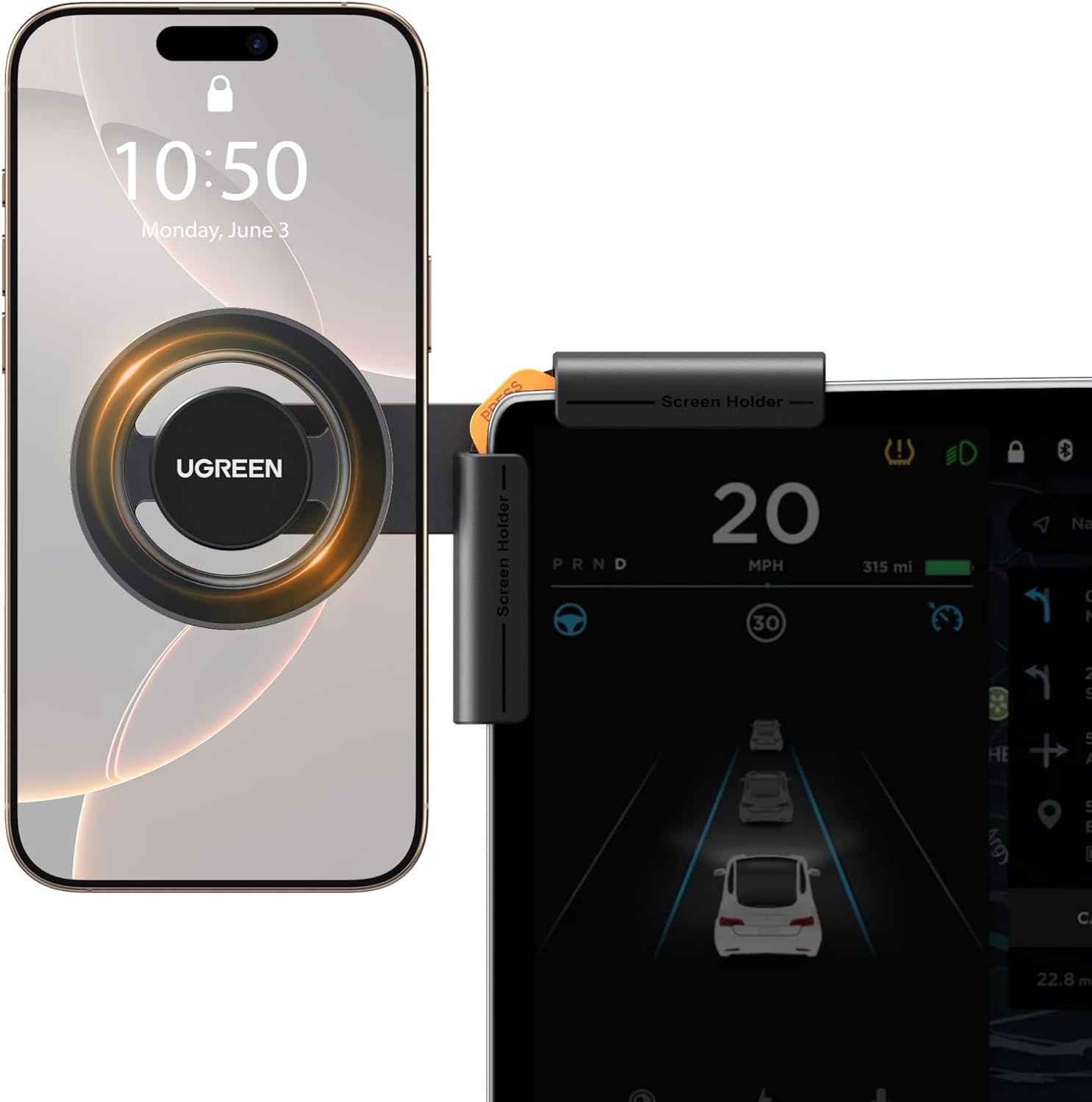 UGREEN Phone Holder for Tesla Model 3 and Y Accessories Magsafe Car Mount Magnetic Phone Mount Strongest Magnet Power Compatible with iPhone 17 16 15 14 13 Plus Pro Max Series