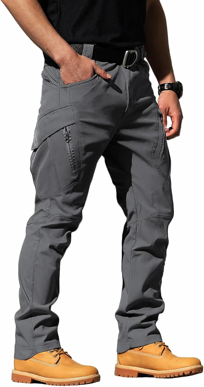 FLYFIREFLY Men’s Ripstop Tactical Cargo Pants Water Resistant Quick Dry Hiking Work Pants with Multi-Pockets(No Belt)