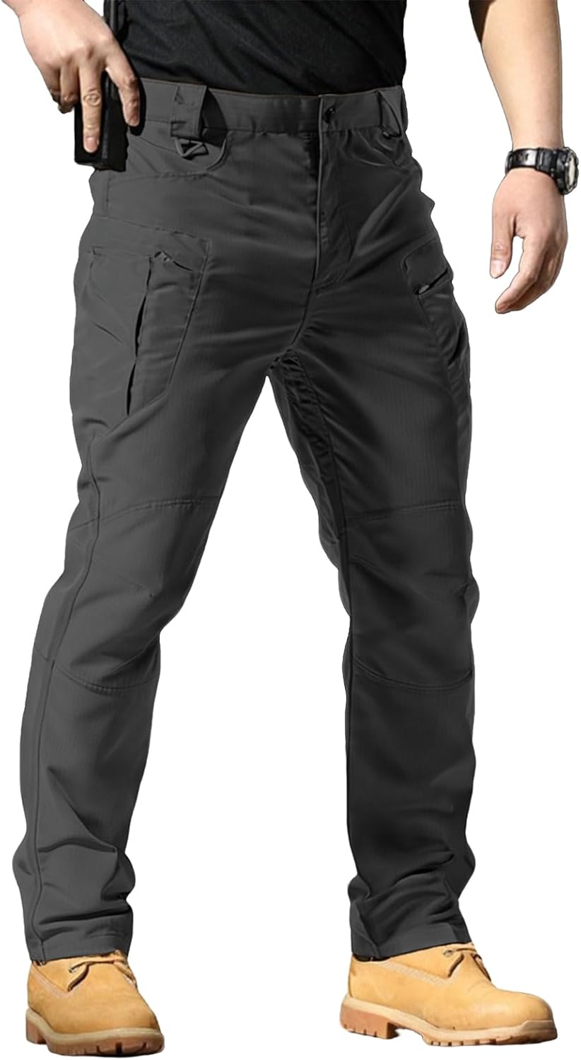 Men’s Stretch Tactical Pants Waterproof Ripstop Fabric Cargo Pants Lightweight Casual Hiking Outdoor Work Pants (No Belt)