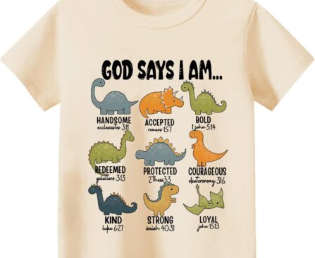 Christian Shirt for Boys God Says I Am Toddler Kids Bible Verse Jesus T-Shirt Dino Trucks Graphic Tops 2-7T