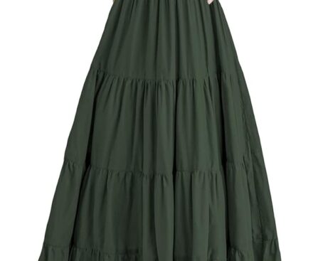 PRETTYGARDEN Women’s Casual Summer Midi Dress Puffy Short Sleeve Square Neck Smocked Tiered Ruffle Dresses