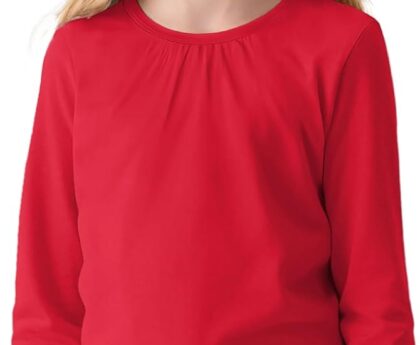 Witwot Girls Long Sleeve Shirts Cotton Crew Neck T-Shirts Kids Plain Tops Tees Girl Clothes Size 5-12 Years