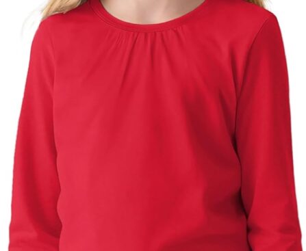 Witwot Girls Long Sleeve Shirts Cotton Crew Neck T-Shirts Kids Plain Tops Tees Girl Clothes Size 5-12 Years