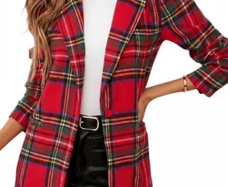 Plaid Single-Button Blazer