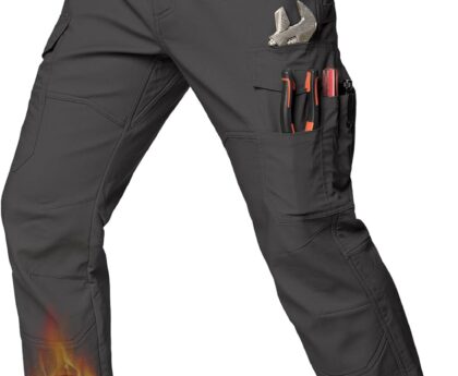 CARWORNIC Men’s Ripstop Fleece Lined Tactical Work Pants Warm Water Resistant Flex Utility Cargo Skiing Hiking Pants