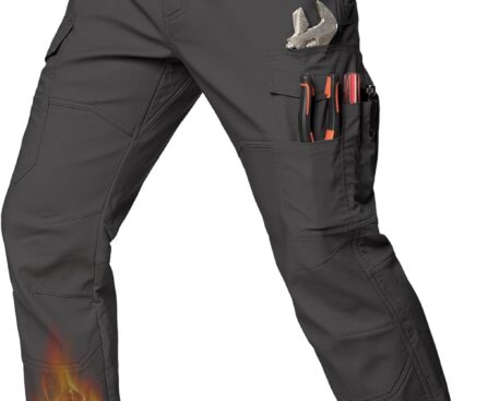 CARWORNIC Men’s Ripstop Fleece Lined Tactical Work Pants Warm Water Resistant Flex Utility Cargo Skiing Hiking Pants