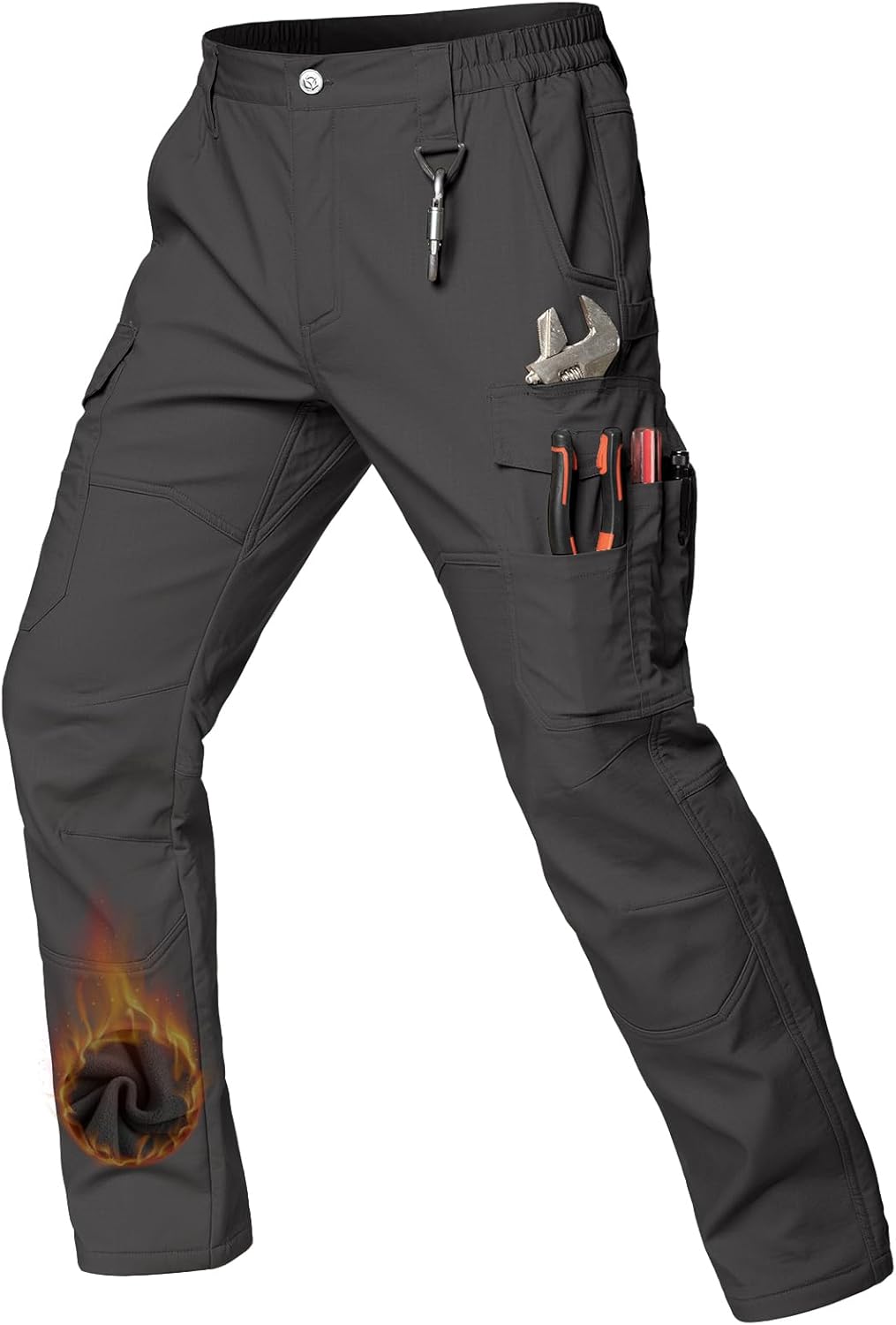 CARWORNIC Men’s Ripstop Fleece Lined Tactical Work Pants Warm Water Resistant Flex Utility Cargo Skiing Hiking Pants