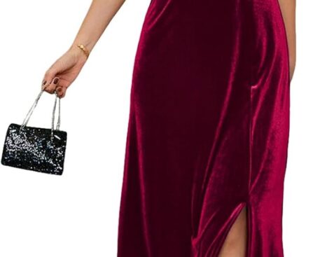 BLENCOT Women’s Casual Fall Short Sleeve Square Neck Midi Dress Side Slit Velvet Wedding Guest Flowy Party Dresses