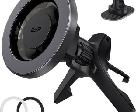 ESR for MagSafe Car Mount, Magnetic Phone Holder for Car Air Vent, Car Phone Holder Mount for iPhone 17/16/16e/15/14/13/12/Samsung, All Smartphones(2 Metal Rings Included),Charging Not Supported