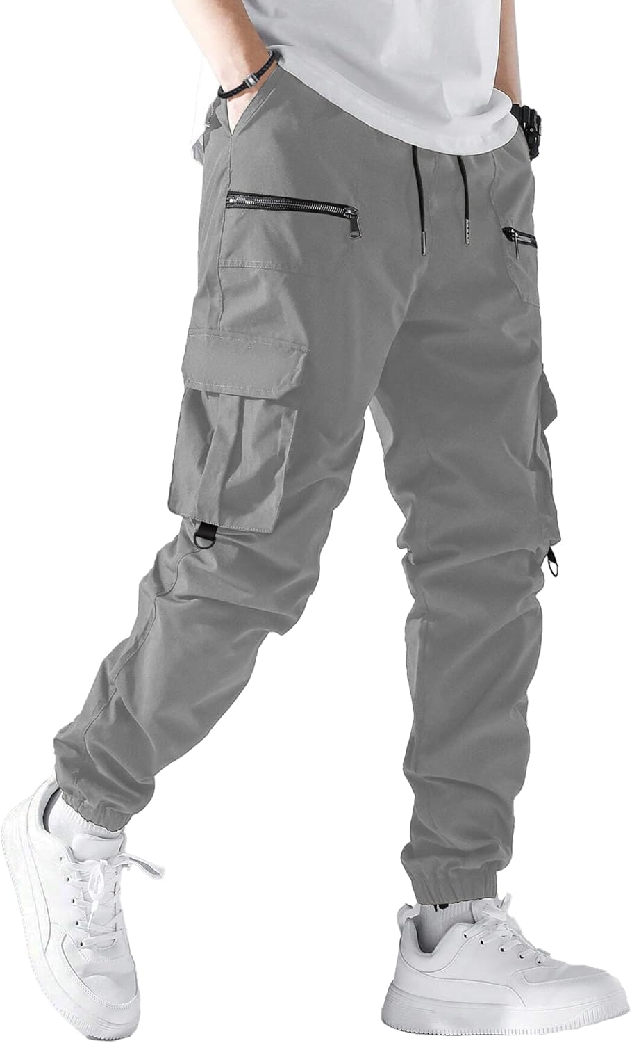 PLEPAN Men’s Casual Cargo Pants Elastic Waist Drawstring Joggers Pants Tapered Sweatpants for Men Multi Pockets