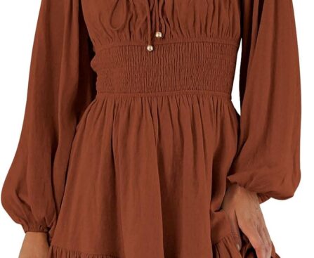 LILLUSORY Women’s Long Sleeve Mini Cottagecore Dresses 2025 Fall Outfits Square Neck Casual Flowy Short Dress Fashion