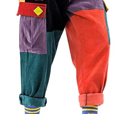 Aelfric Eden Mens Color Patchwork Cargo Pants Multi-Pockets Corduroy Jogger Pants Unisex Casual Vintage Streetwear Trousers