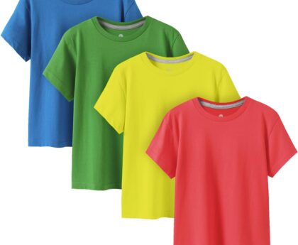LAPASA Kids T-Shirts Short Sleeve (4 Pack) 100% Cotton Plain Top Tees Boy & Girl Unisex Toddler Children Tie Dye Summer K01