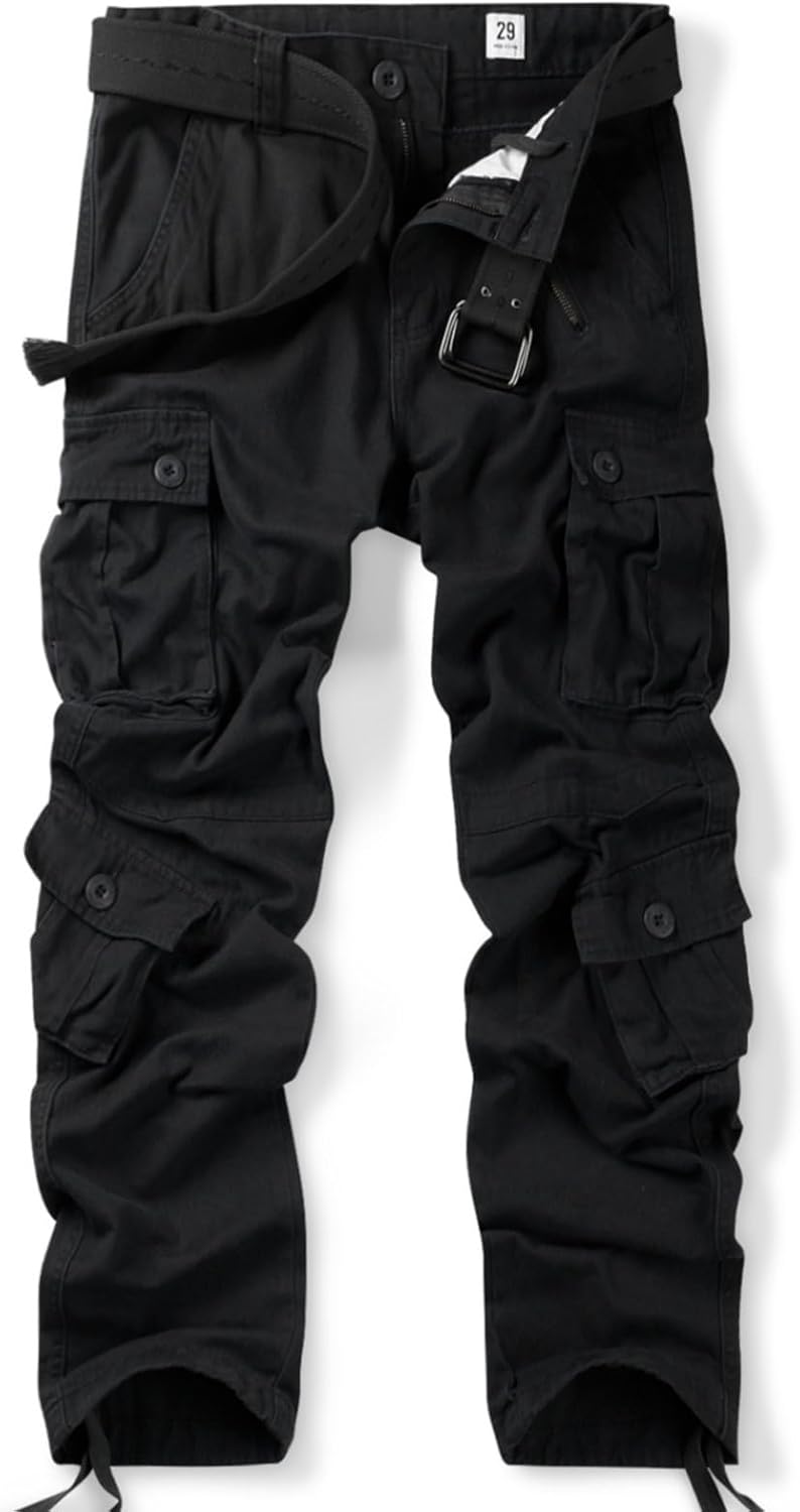 OCHENTA Men’s Cotton Casual Cargo Work Pants Baggy Camo Tactical Combat Trousers with 8 Pockets (No Belt)