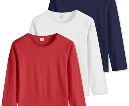 3-Pack Boys’ Long Sleeve Shirts Kids Basic Long Sleeve Tees Toddlers’ Crew Neck Soft Fall Tops