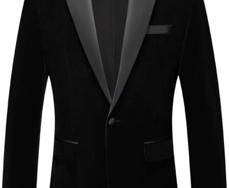 Mens Velvet Blazer Slim Fit Suit Jacket for Men Peaked Lapel One Button Tuxedo Blazer Wedding Prom Dinner