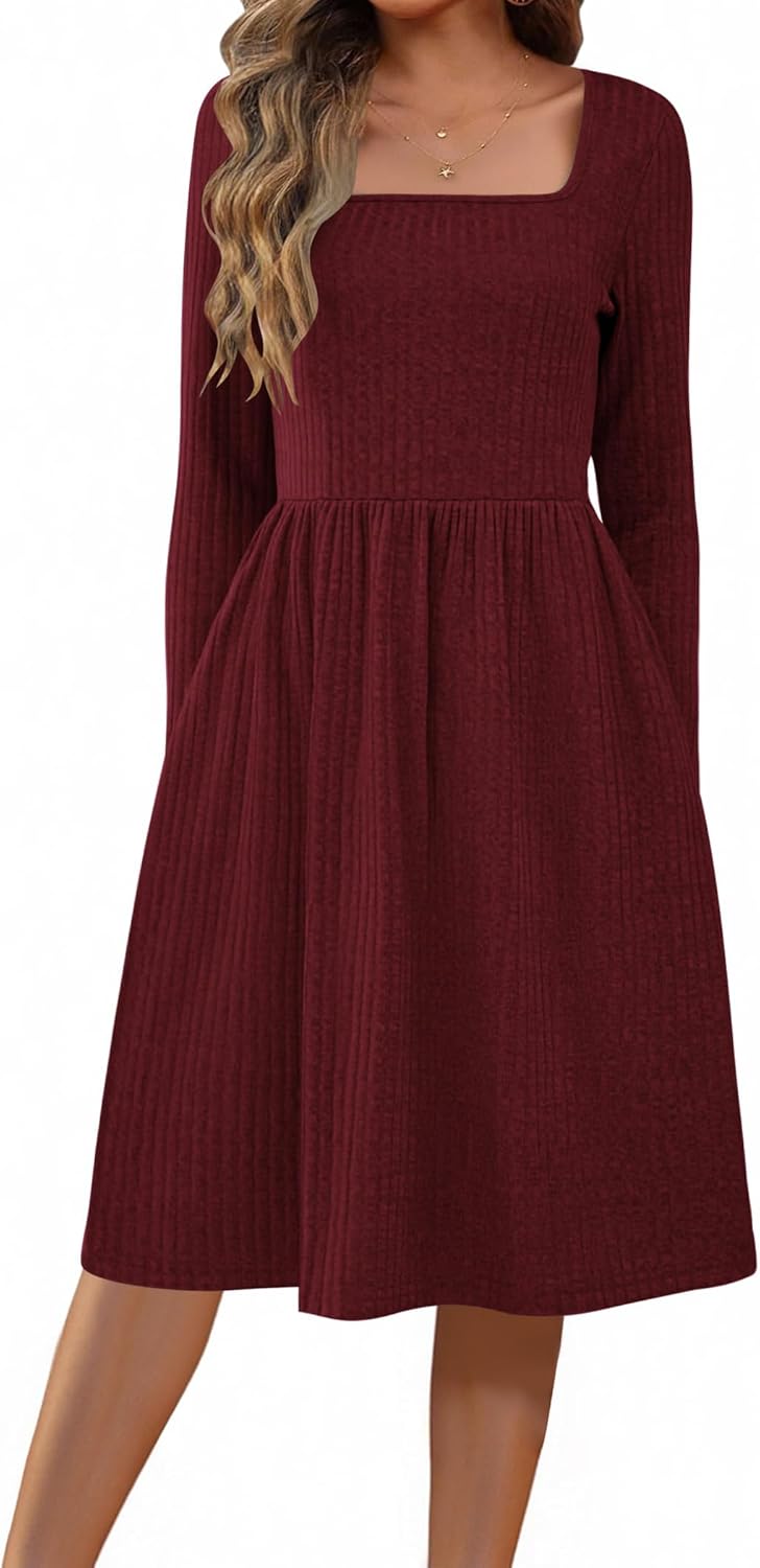 Zeagoo Women Fall 2025 Long Sleeve Sweater Dress Casual Knit Dresses with Pockets