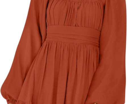 Dokotoo Womens Dress Long Lantern Sleeve Square Neck Tie Backless Sexy Dress Ruffle Elastic Waist A-Line Mini Dress