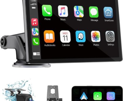 Wireless Carplay Screen for Car 7″ HD Portable Car Stereo Touchscreen with Apple CarPlay and Android Auto with Mirror Link/Backup Camera/Bluetooth/GPS Navigation/AUX for All Vehicles
